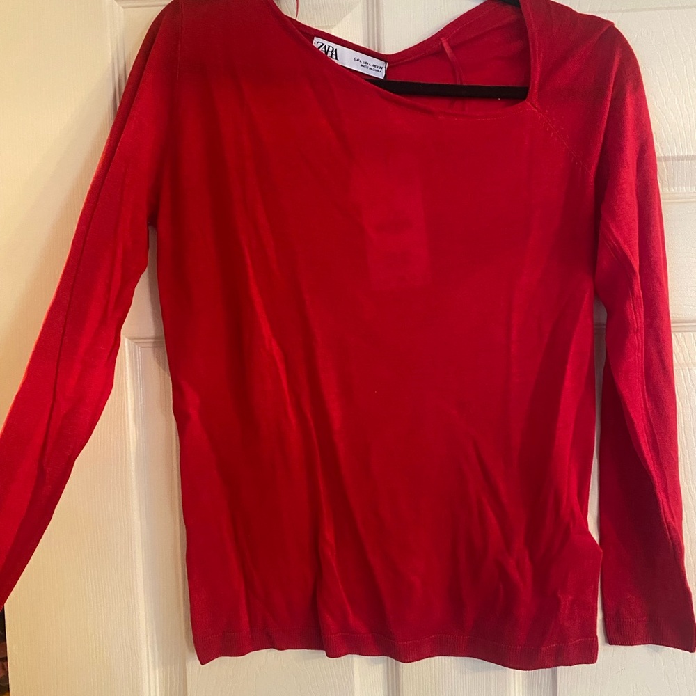 Zara Bold Red Long Sleeve Blouse NWT